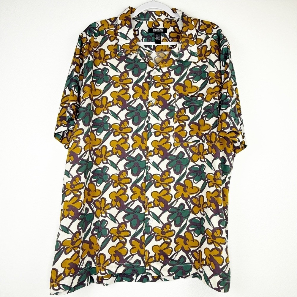 RSQ Mens XXL Floral Button Down Shirt Short Sleeve Rayon Camp Collar White Multi - Picture 2 of 9